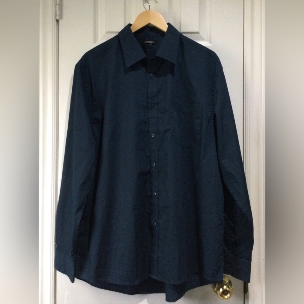 George Men's Dark Navy Button-Down Dress Shirt